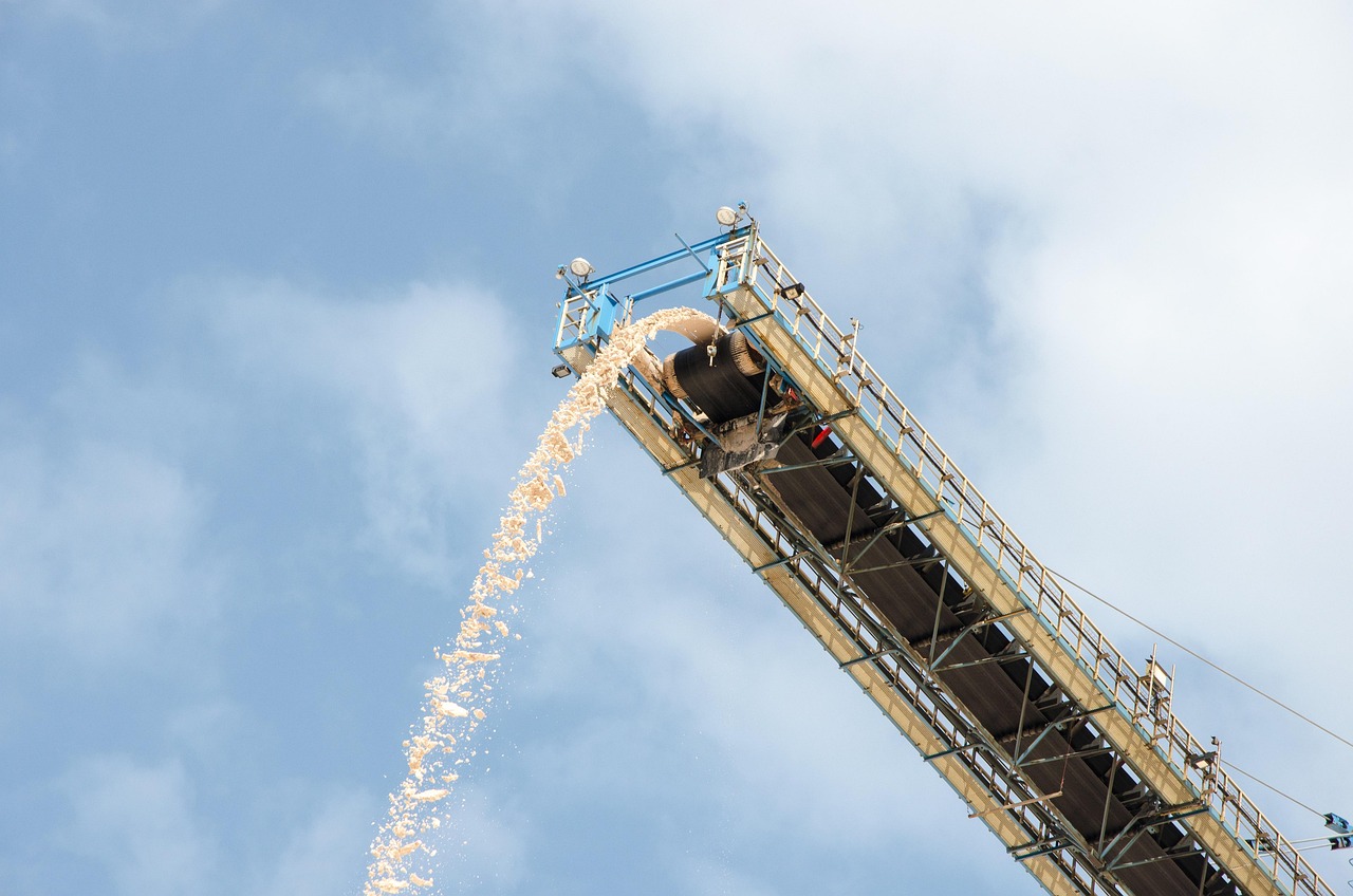 conveyor belt, nature, salt, overburden, dump, open pit mining, sand, sky, technology, industry, industrial salt, fertilizer, promotion, salt mining, blue industry